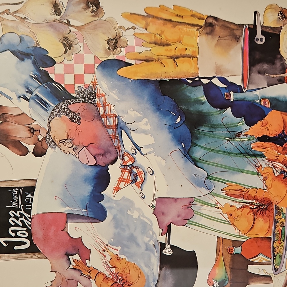 Vintage 1982 Leo Meiersdorff Jazz Brunch Framed Blue Gold Culinary Art Print - Picture 7 of 16